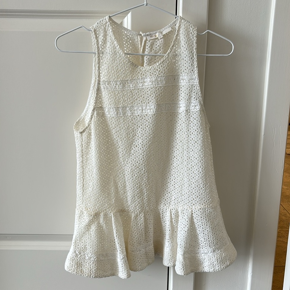 Maje ivory Larissa lace peplum tank top eyelet tank top sleeveless - Picture 4 of 7